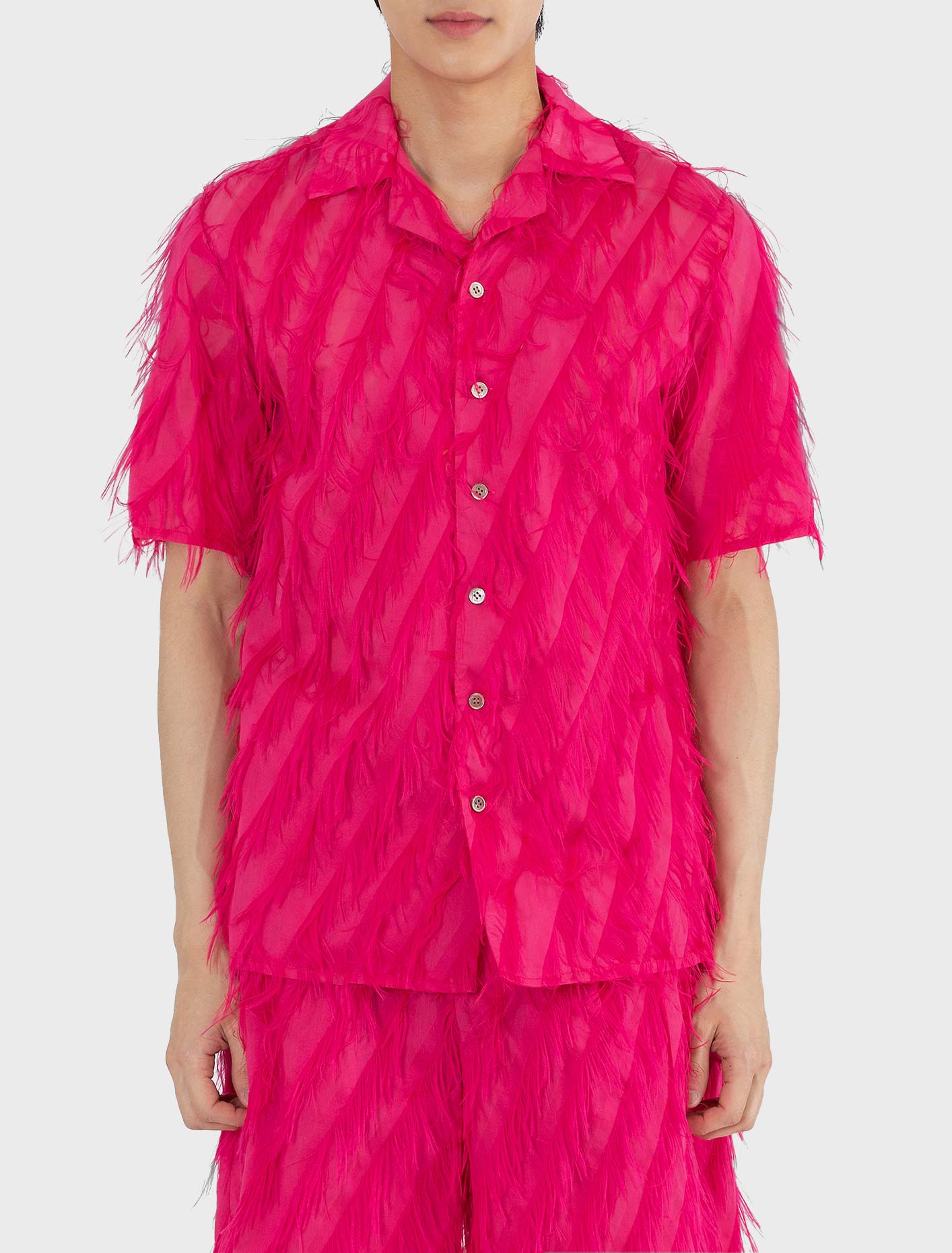 탁 프린지 숏 슬리브 셔츠 핑크